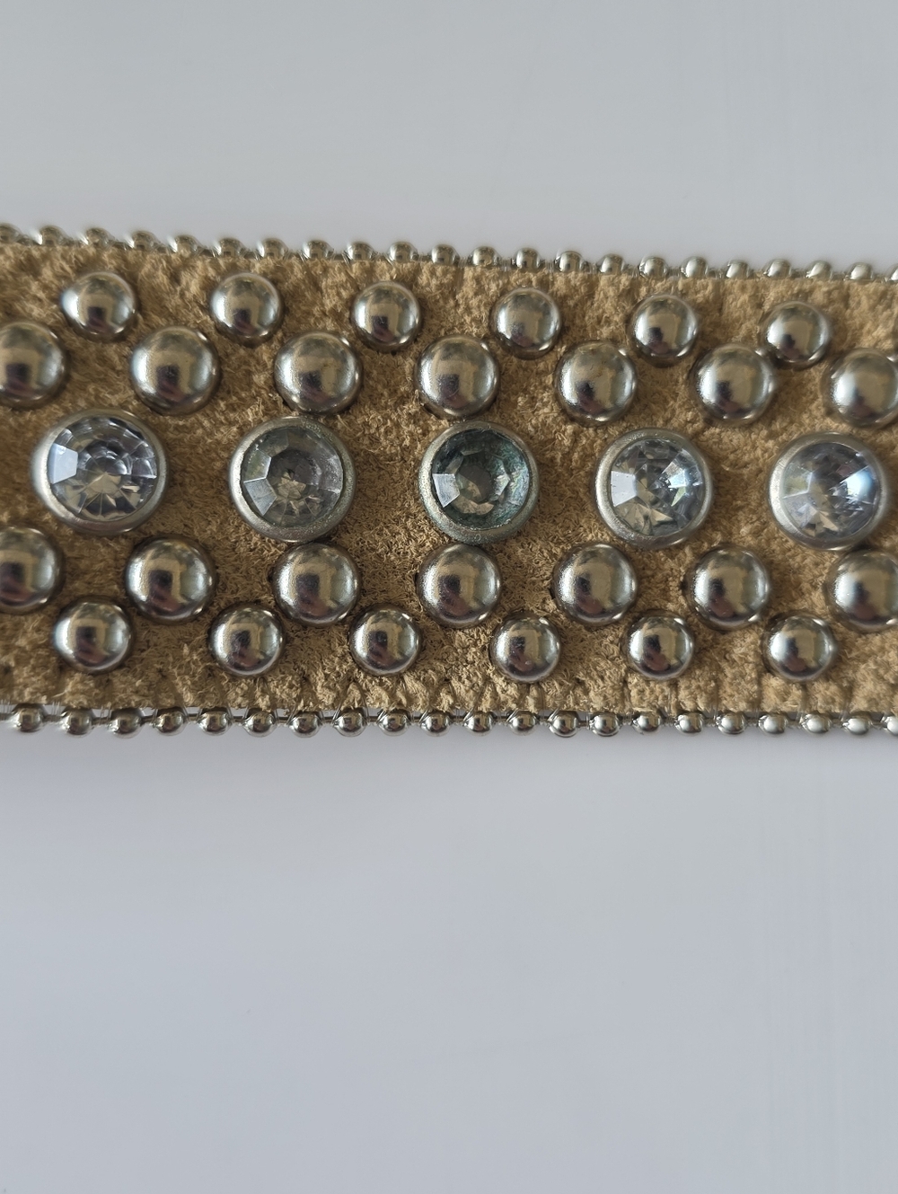 Vintage Western Studded Leather Belt Rhinestone Silver Buckle Boho Y2K S/M - Picture 10 of 11